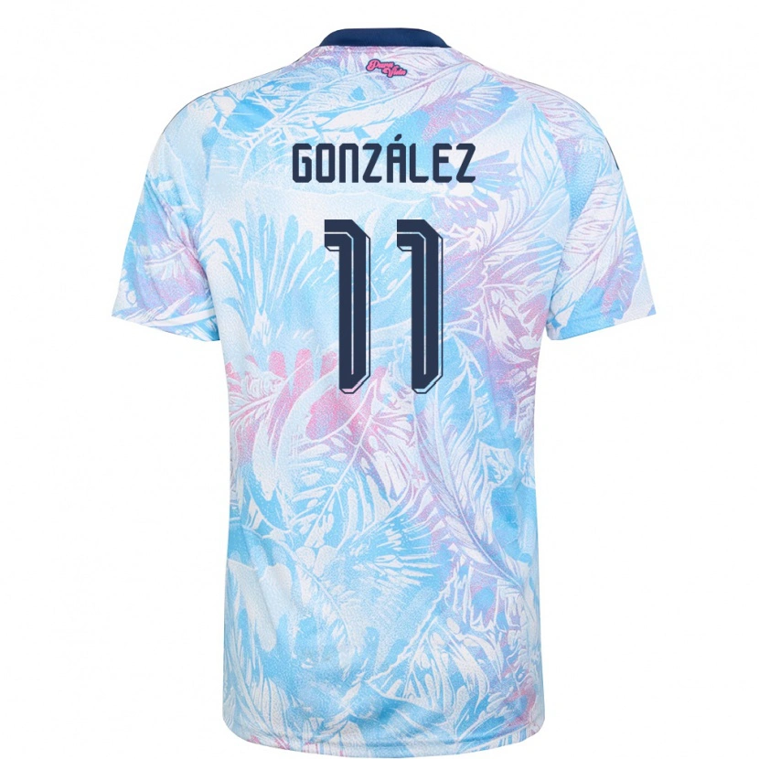Danxen Niño Camiseta Costa Rica Paul González #11 Azul Cielo Marino Rosa 2ª Equipación 26-28 La Camisa