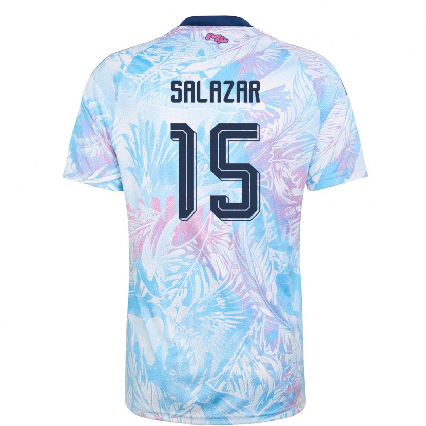 Danxen Niño Camiseta Costa Rica Emanuel Salazar #15 Azul Cielo Marino Rosa 2ª Equipación 26-28 La Camisa