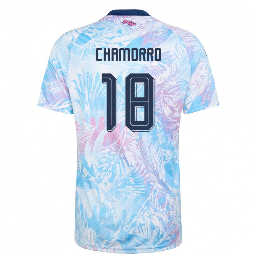 Danxen Niño Camiseta Costa Rica Kevin Chamorro #18 Azul Cielo Marino Rosa 2ª Equipación 26-28 La Camisa