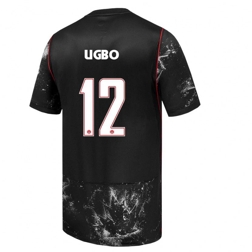 Danxen Niño Camiseta Canadá Ike Ugbo #12 Negro Blanco Rojo 2ª Equipación 26-28 La Camisa