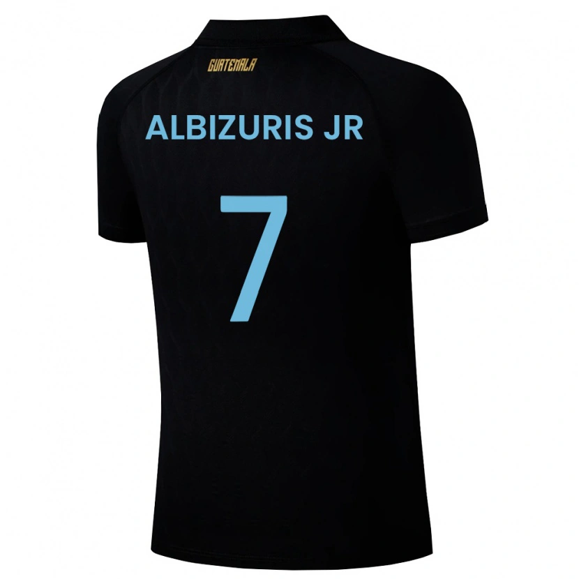 Danxen Niño Camiseta Guatemala Claudio Albizuris Jr #7 Negro Azul Cielo Blanco 2ª Equipación 26-28 La Camisa