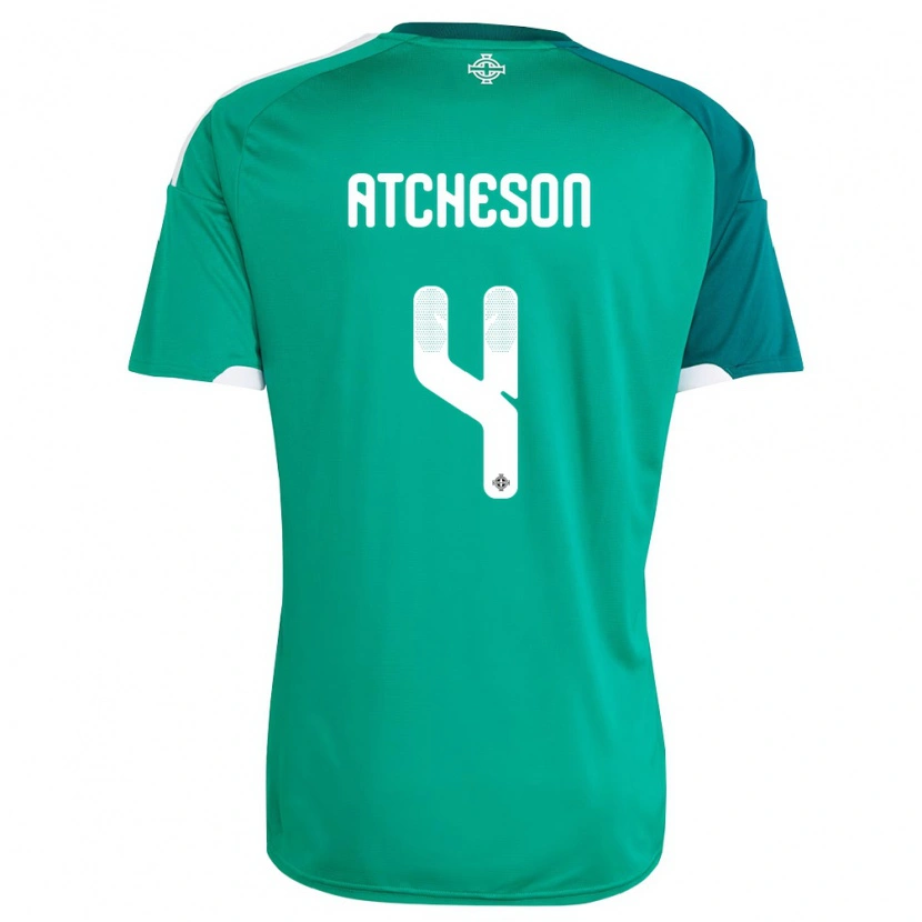 Danxen Hombre Camiseta Irlanda Del Norte Tom Atcheson #4 Verde Blanco 1ª Equipación 26-28 La Camisa