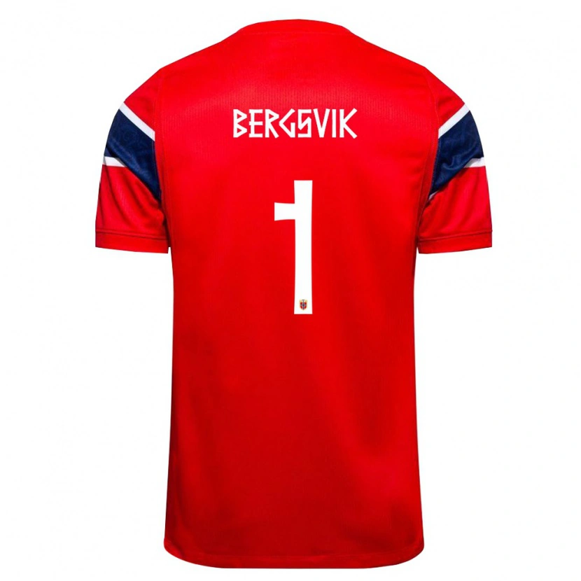 Danxen Hombre Camiseta Noruega Aksel Bergsvik #1 Rojo Marino Blanco 1ª Equipación 26-28 La Camisa