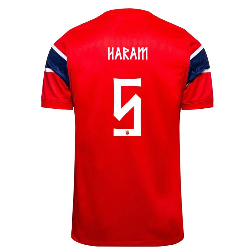Danxen Hombre Camiseta Noruega Simen Haram #5 Rojo Marino Blanco 1ª Equipación 26-28 La Camisa