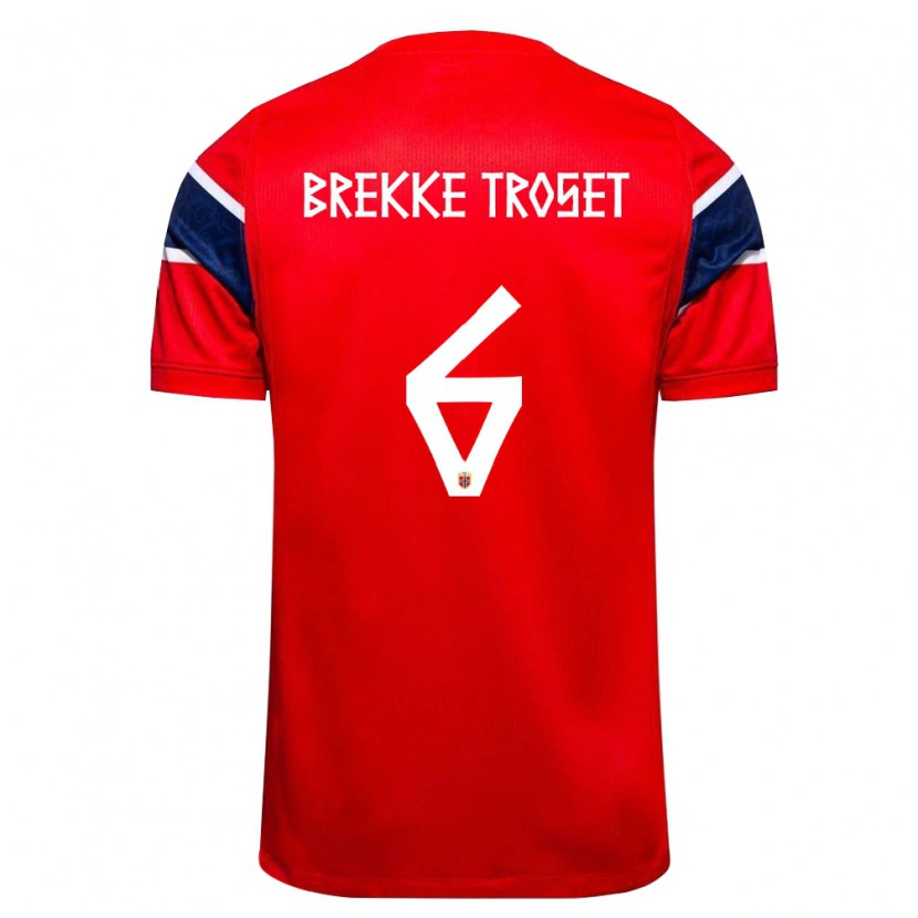 Danxen Hombre Camiseta Noruega Henry Brekke Troset #6 Rojo Marino Blanco 1ª Equipación 26-28 La Camisa