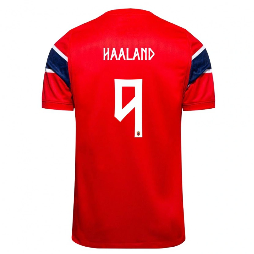 Danxen Hombre Camiseta Noruega Erling Haaland #9 Rojo Marino Blanco 1ª Equipación 26-28 La Camisa