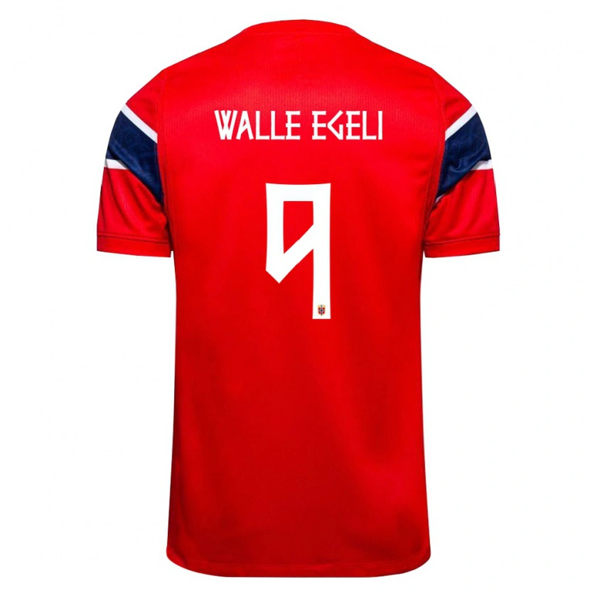 Danxen Hombre Camiseta Noruega Sindre Walle Egeli #9 Rojo Marino Blanco 1ª Equipación 26-28 La Camisa