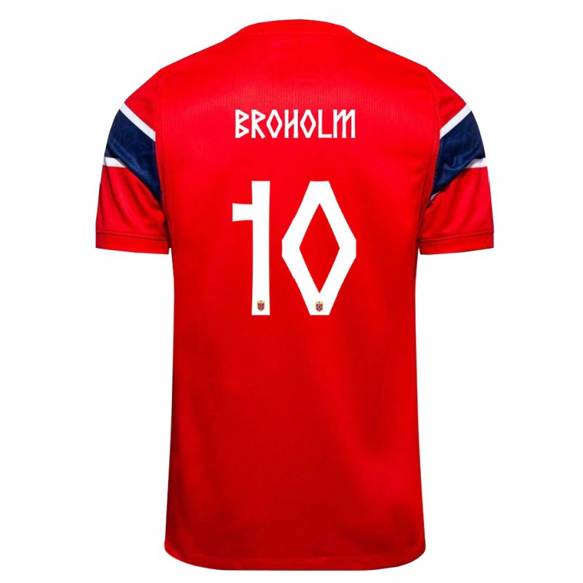 Danxen Hombre Camiseta Noruega Marius Broholm #10 Rojo Marino Blanco 1ª Equipación 26-28 La Camisa