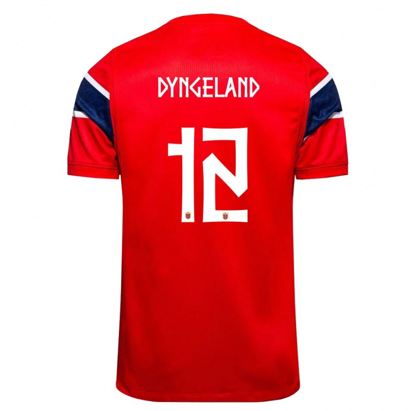 Danxen Hombre Camiseta Noruega Mathias Dyngeland #12 Rojo Marino Blanco 1ª Equipación 26-28 La Camisa