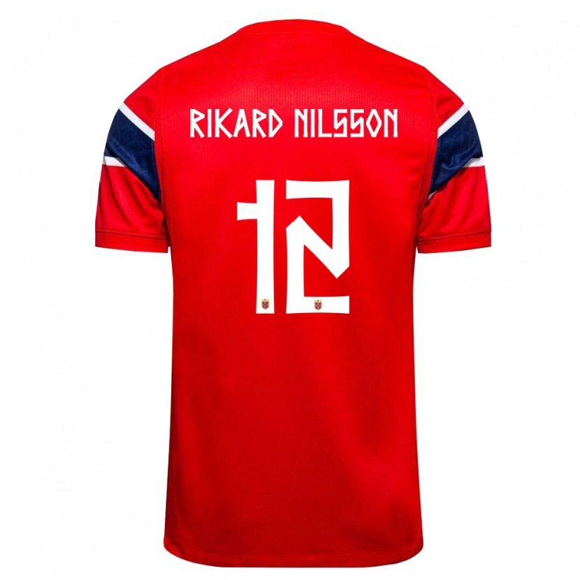 Danxen Hombre Camiseta Noruega Oskar Rikard Nilsson #12 Rojo Marino Blanco 1ª Equipación 26-28 La Camisa