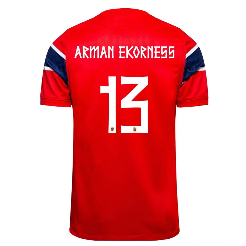 Danxen Hombre Camiseta Noruega Karsten Arman Ekorness #13 Rojo Marino Blanco 1ª Equipación 26-28 La Camisa