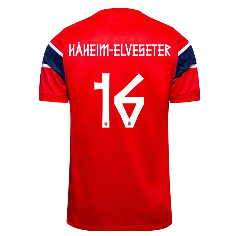 Danxen Hombre Camiseta Noruega Martin Håheim-Elveseter #16 Rojo Marino Blanco 1ª Equipación 26-28 La Camisa
