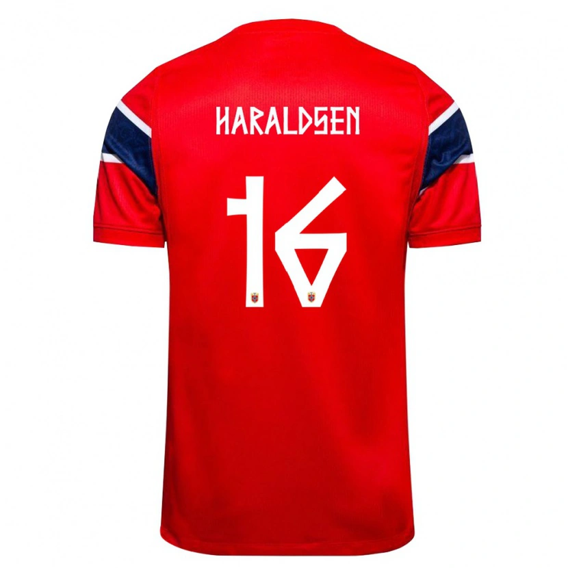 Danxen Hombre Camiseta Noruega Henrik Haraldsen #16 Rojo Marino Blanco 1ª Equipación 26-28 La Camisa
