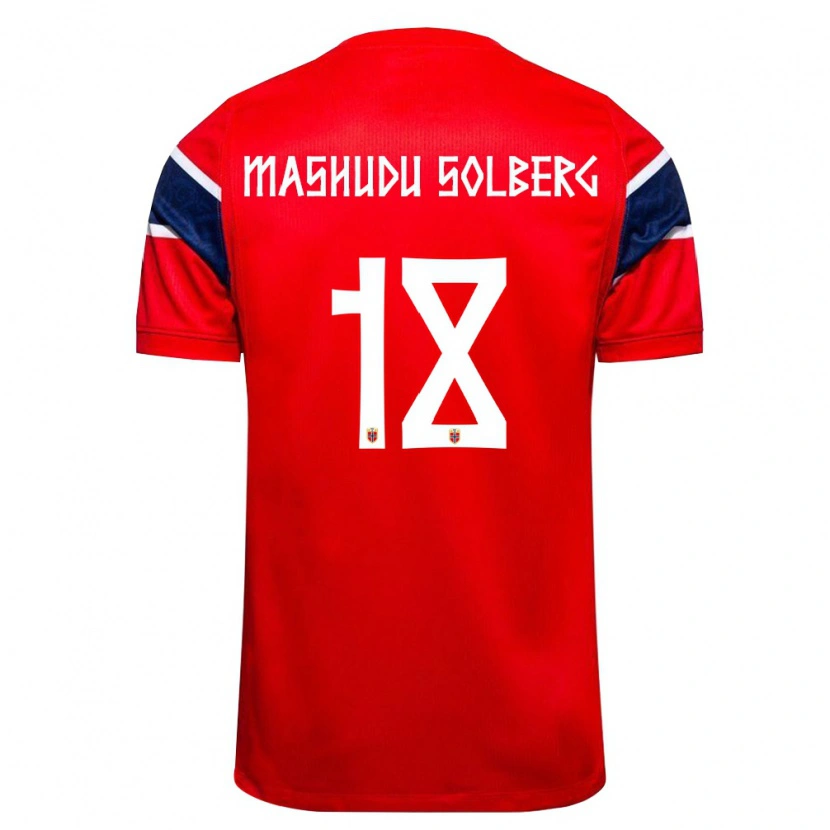 Danxen Hombre Camiseta Noruega Mathias Mashudu Solberg #18 Rojo Marino Blanco 1ª Equipación 26-28 La Camisa