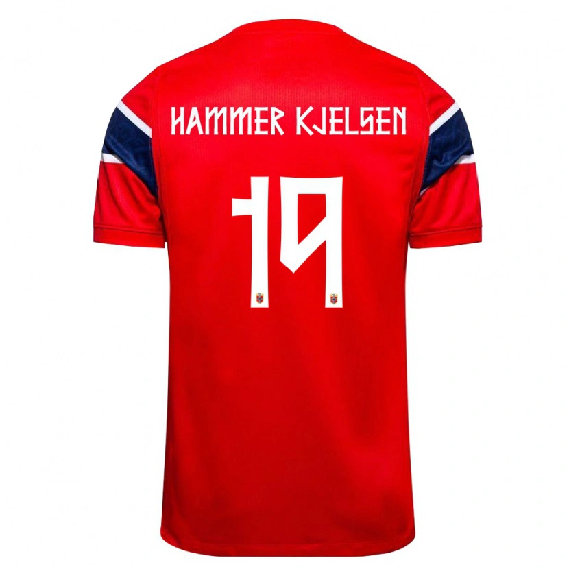 Danxen Hombre Camiseta Noruega Aleksander Hammer Kjelsen #19 Rojo Marino Blanco 1ª Equipación 26-28 La Camisa
