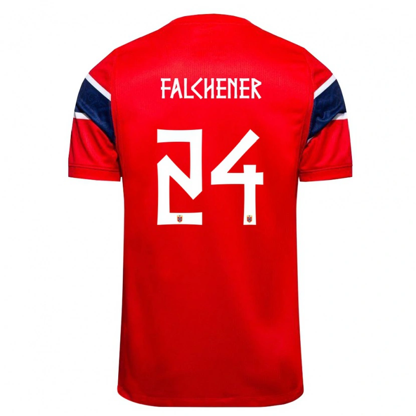 Danxen Hombre Camiseta Noruega Henrik Falchener #24 Rojo Marino Blanco 1ª Equipación 26-28 La Camisa