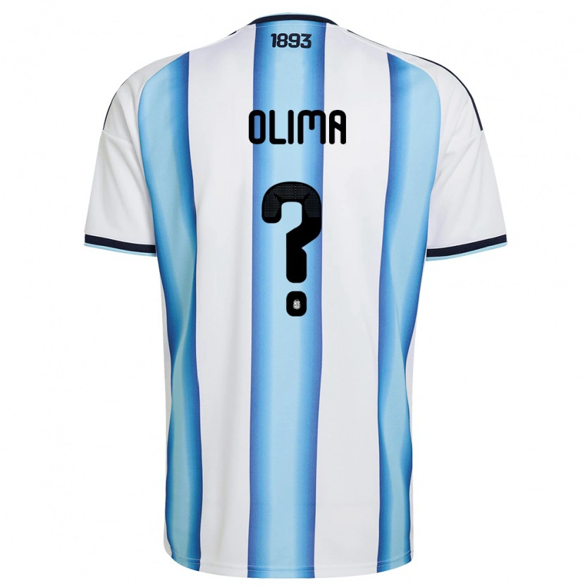 Danxen Hombre Camiseta Argentina Leandro Olima #0 Blanco Azul Cielo Marino 1ª Equipación 26-28 La Camisa