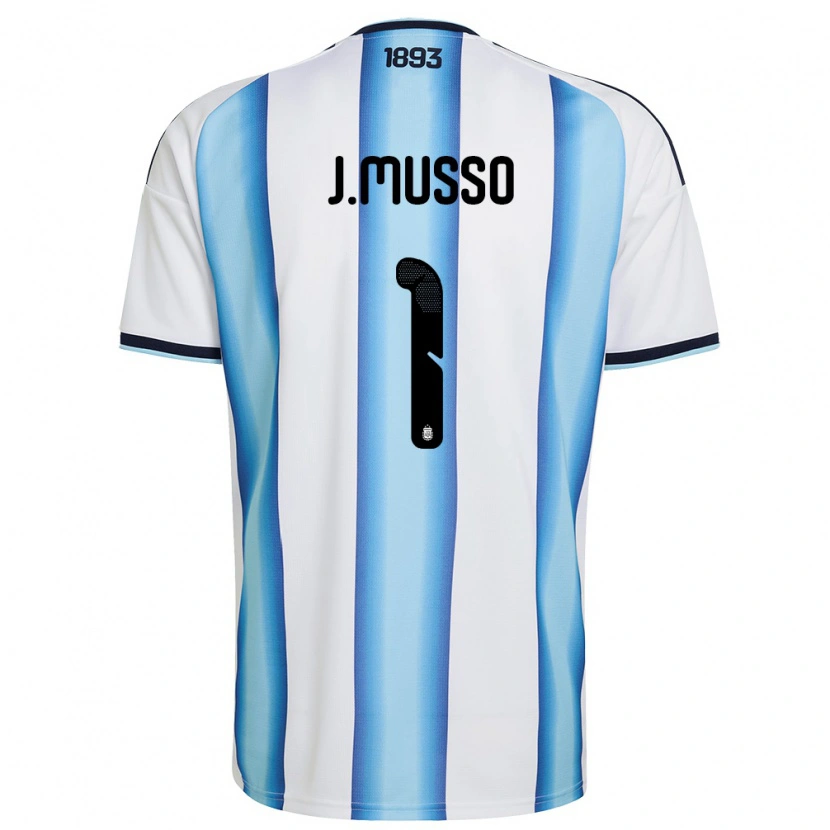 Danxen Hombre Camiseta Argentina Juan Musso #1 Blanco Azul Cielo Marino 1ª Equipación 26-28 La Camisa
