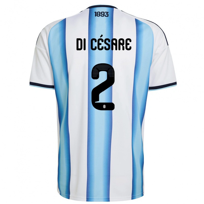 Danxen Hombre Camiseta Argentina Marco Di Césare #2 Blanco Azul Cielo Marino 1ª Equipación 26-28 La Camisa
