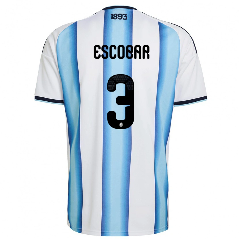 Danxen Hombre Camiseta Argentina Simón Escobar #3 Blanco Azul Cielo Marino 1ª Equipación 26-28 La Camisa