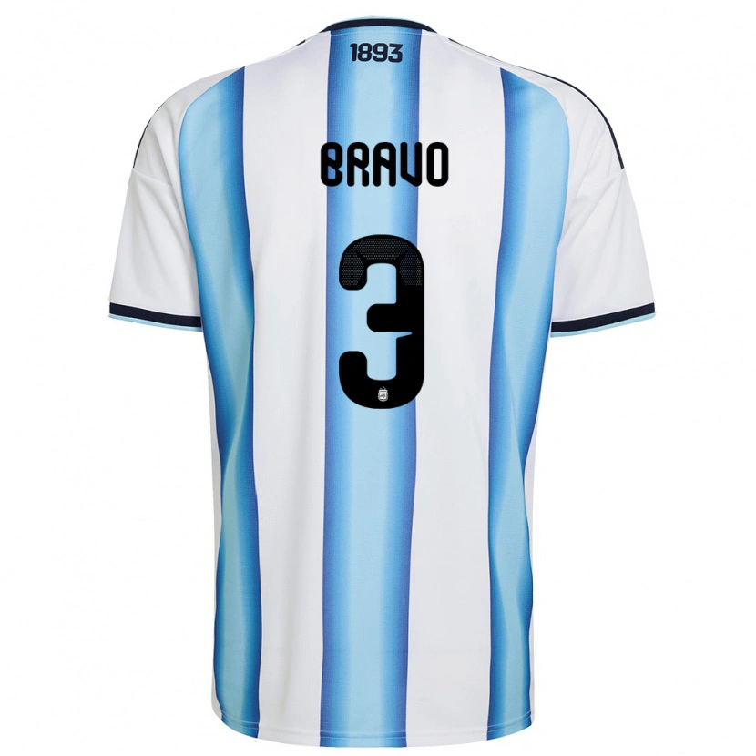 Danxen Hombre Camiseta Argentina Claudio Bravo #3 Blanco Azul Cielo Marino 1ª Equipación 26-28 La Camisa
