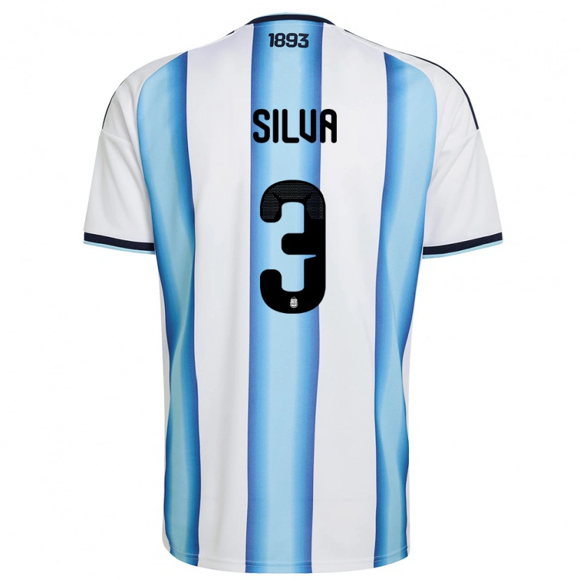 Danxen Hombre Camiseta Argentina Tomas Silva #3 Blanco Azul Cielo Marino 1ª Equipación 26-28 La Camisa