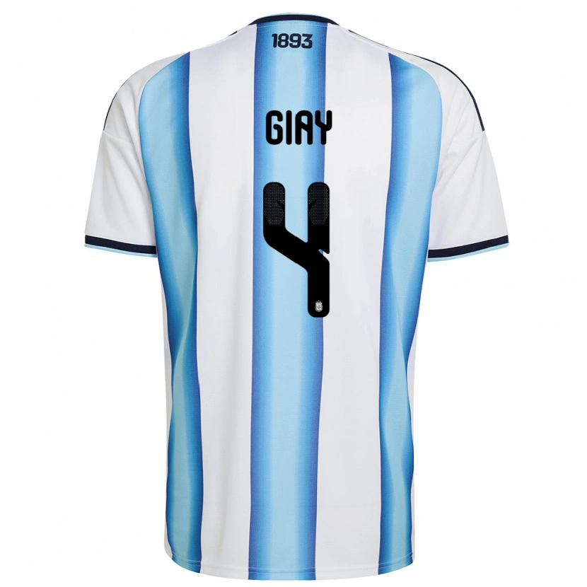 Danxen Hombre Camiseta Argentina Agustín Giay #4 Blanco Azul Cielo Marino 1ª Equipación 26-28 La Camisa