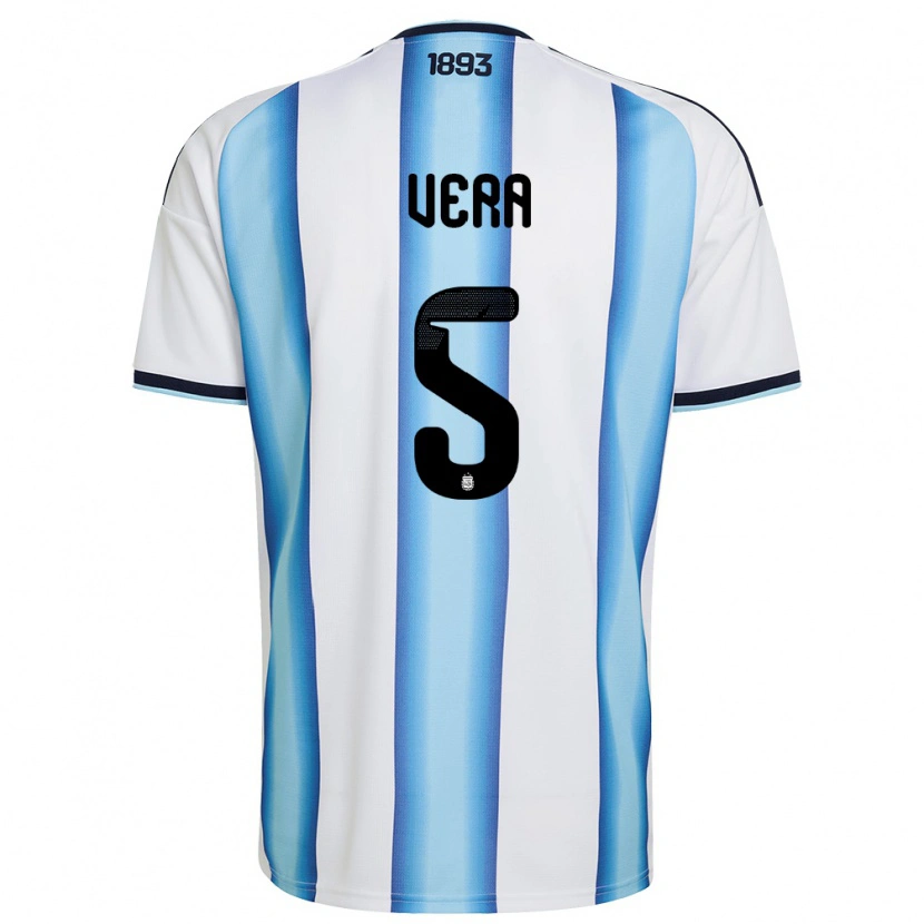 Danxen Hombre Camiseta Argentina Fausto Vera #5 Blanco Azul Cielo Marino 1ª Equipación 26-28 La Camisa