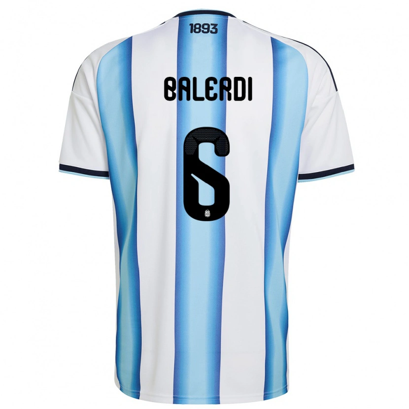 Danxen Hombre Camiseta Argentina Leonardo Balerdi #6 Blanco Azul Cielo Marino 1ª Equipación 26-28 La Camisa