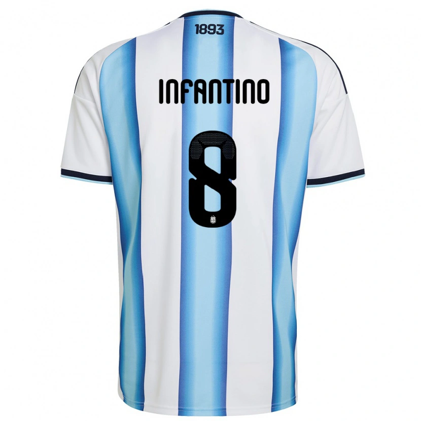 Danxen Hombre Camiseta Argentina Gino Infantino #8 Blanco Azul Cielo Marino 1ª Equipación 26-28 La Camisa