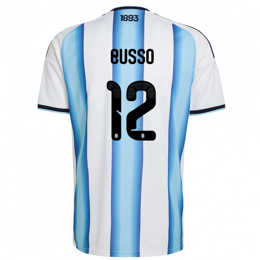 Danxen Hombre Camiseta Argentina Álvaro Busso #12 Blanco Azul Cielo Marino 1ª Equipación 26-28 La Camisa
