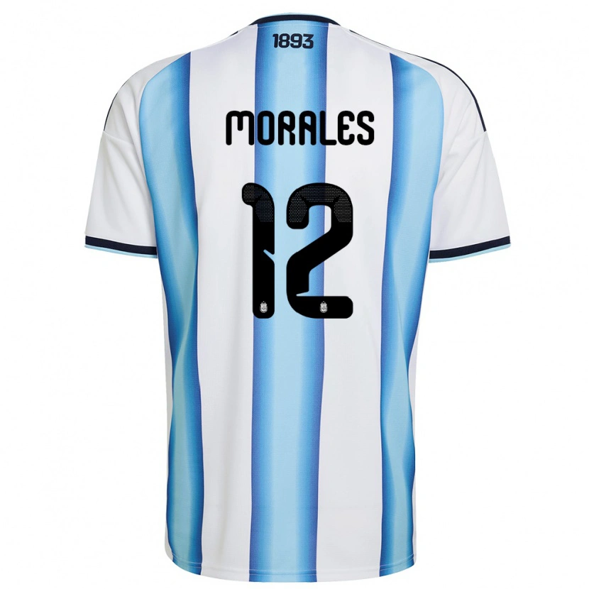 Danxen Hombre Camiseta Argentina Lautaro Morales #12 Blanco Azul Cielo Marino 1ª Equipación 26-28 La Camisa