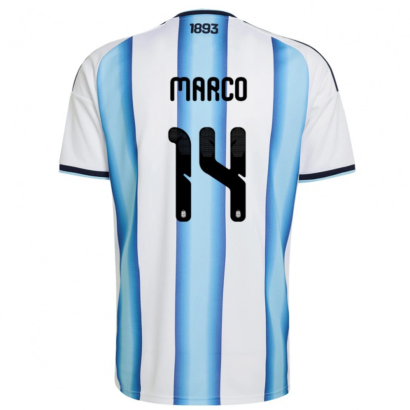 Danxen Hombre Camiseta Argentina Francisco Marco #14 Blanco Azul Cielo Marino 1ª Equipación 26-28 La Camisa