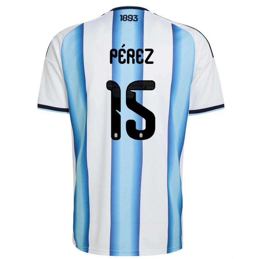 Danxen Hombre Camiseta Argentina Tomás Pérez #15 Blanco Azul Cielo Marino 1ª Equipación 26-28 La Camisa