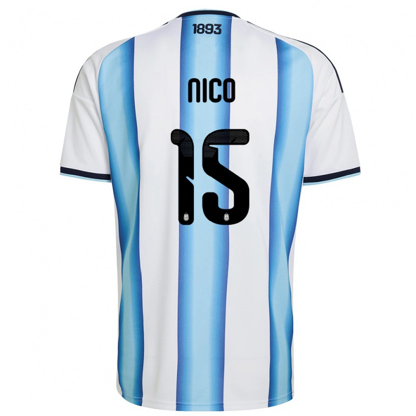 Danxen Hombre Camiseta Argentina Nico #15 Blanco Azul Cielo Marino 1ª Equipación 26-28 La Camisa
