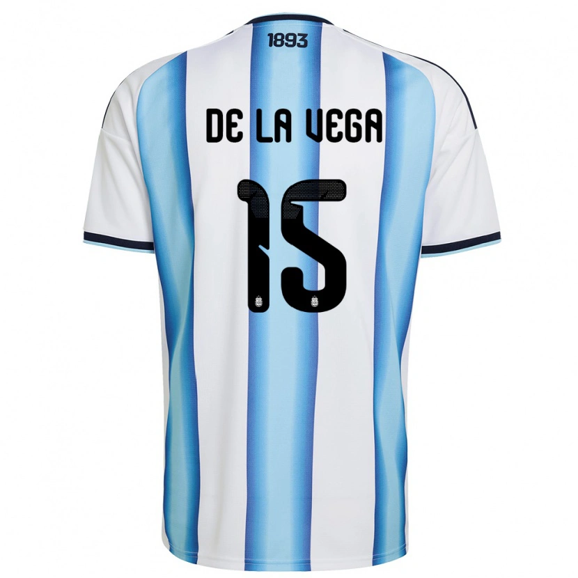 Danxen Hombre Camiseta Argentina Pedro De La Vega #15 Blanco Azul Cielo Marino 1ª Equipación 26-28 La Camisa