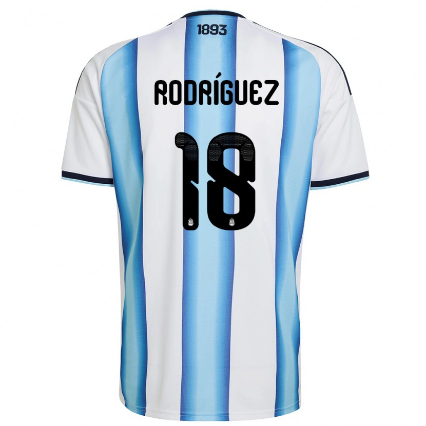 Danxen Hombre Camiseta Argentina Guido Rodriguez #18 Blanco Azul Cielo Marino 1ª Equipación 26-28 La Camisa