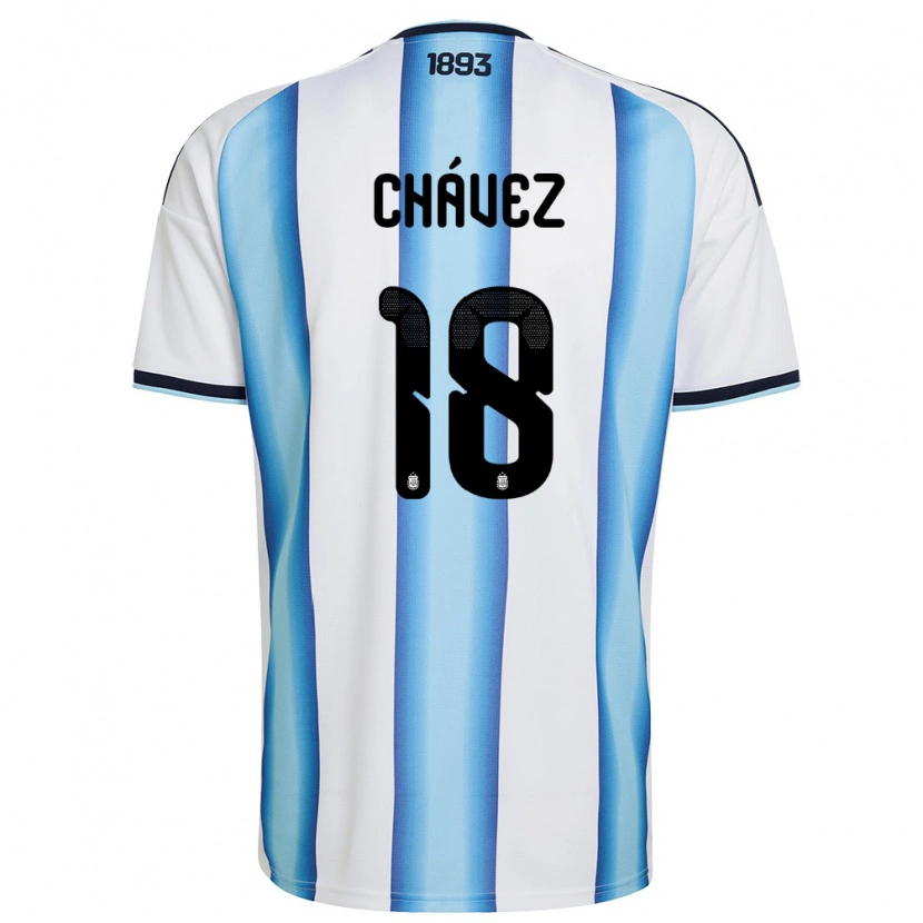 Danxen Hombre Camiseta Argentina Gabriela Chavez #18 Blanco Azul Cielo Marino 1ª Equipación 26-28 La Camisa