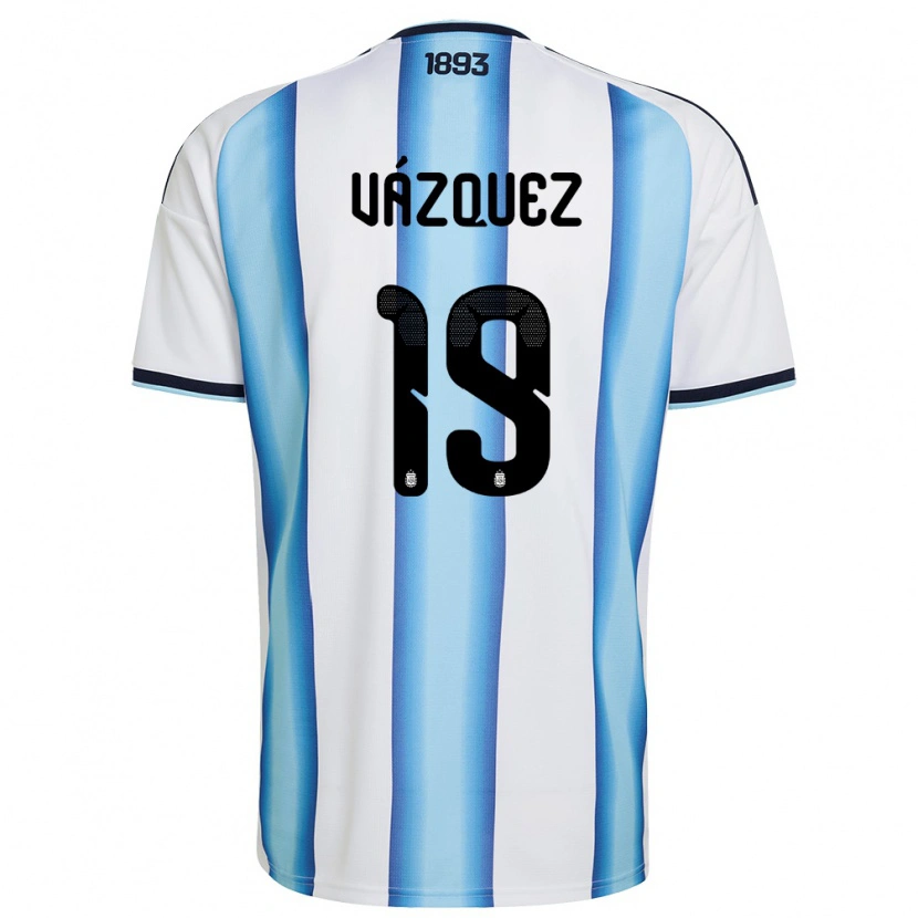 Danxen Hombre Camiseta Argentina Gabriel Vázquez #19 Blanco Azul Cielo Marino 1ª Equipación 26-28 La Camisa
