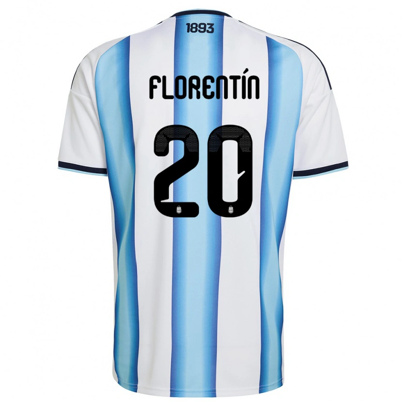 Danxen Hombre Camiseta Argentina Ciro Florentín #20 Blanco Azul Cielo Marino 1ª Equipación 26-28 La Camisa