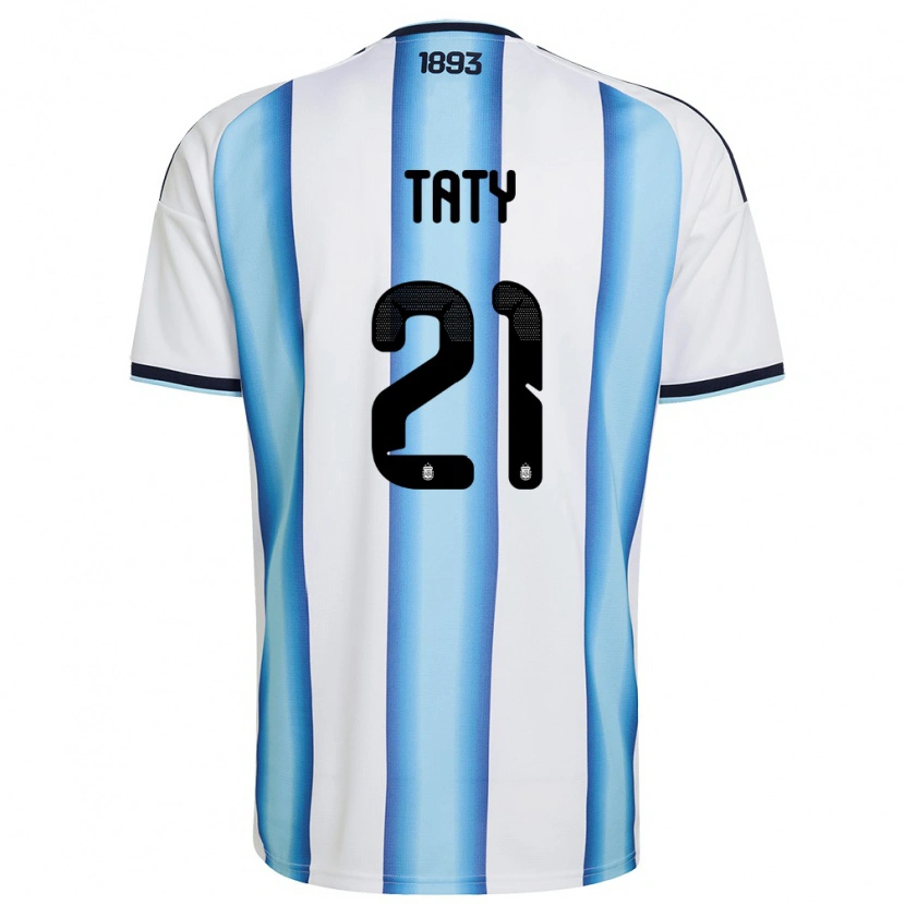 Danxen Hombre Camiseta Argentina Taty Castellanos #21 Blanco Azul Cielo Marino 1ª Equipación 26-28 La Camisa