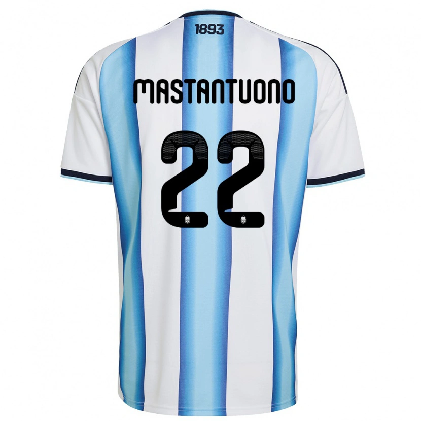 Danxen Hombre Camiseta Argentina Franco Mastantuono #22 Blanco Azul Cielo Marino 1ª Equipación 26-28 La Camisa