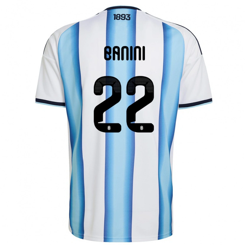 Danxen Hombre Camiseta Argentina Estefania Banini #22 Blanco Azul Cielo Marino 1ª Equipación 26-28 La Camisa