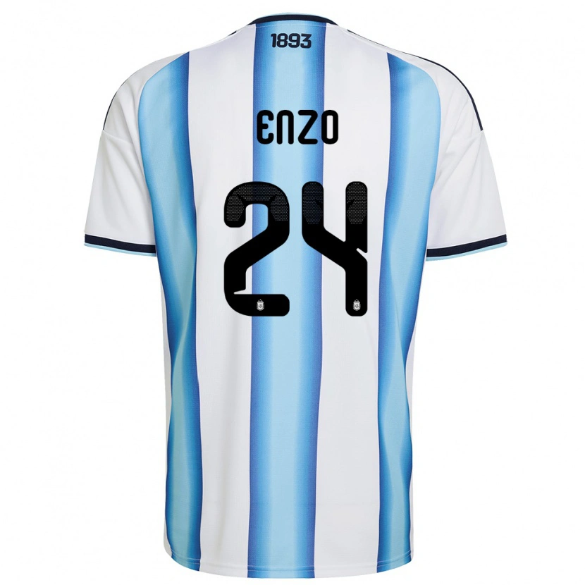 Danxen Hombre Camiseta Argentina Enzo Fernández #24 Blanco Azul Cielo Marino 1ª Equipación 26-28 La Camisa