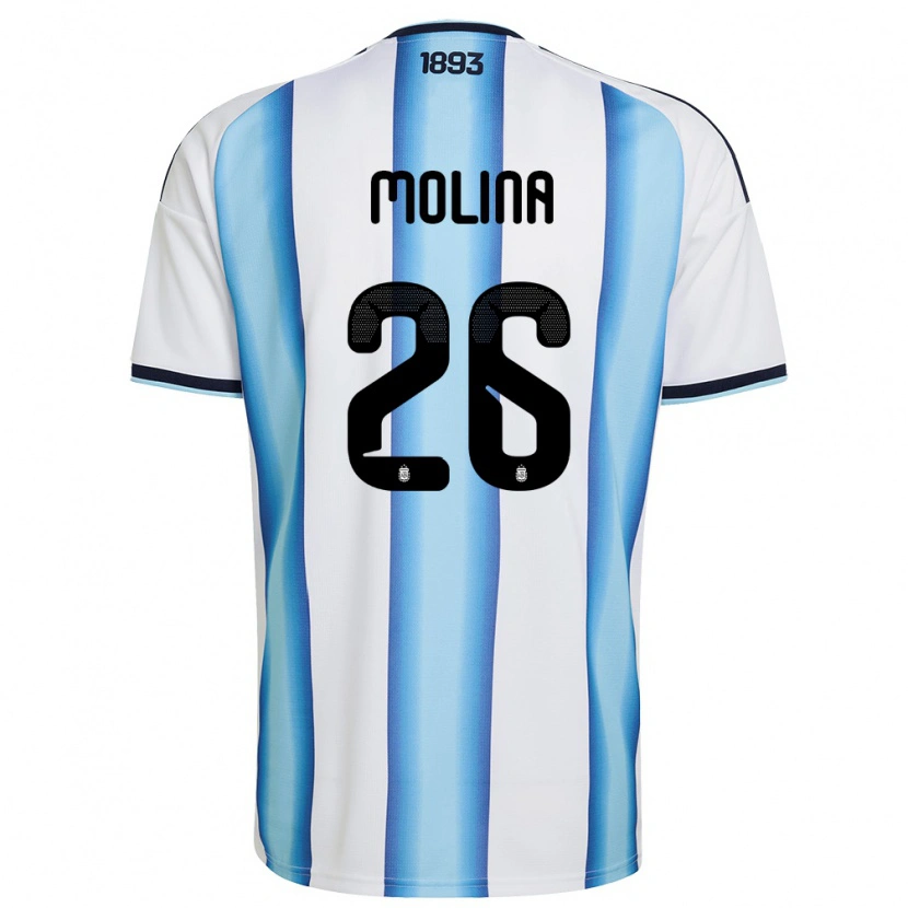 Danxen Hombre Camiseta Argentina Nahuel Molina #26 Blanco Azul Cielo Marino 1ª Equipación 26-28 La Camisa