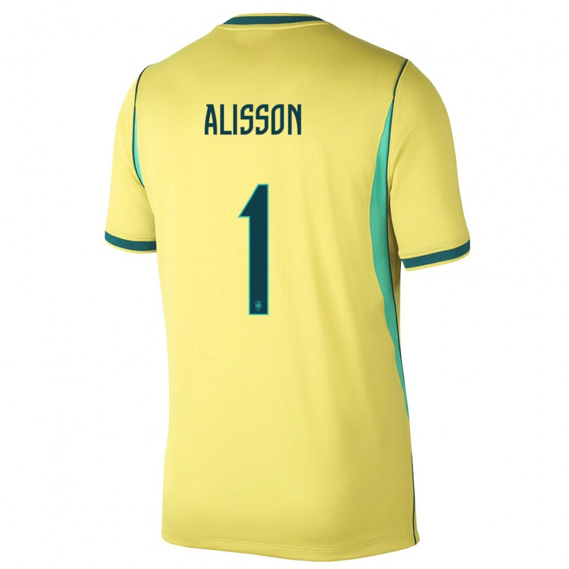 Danxen Hombre Camiseta Brasil Alisson #1 Amarillo Verde 1ª Equipación 26-28 La Camisa