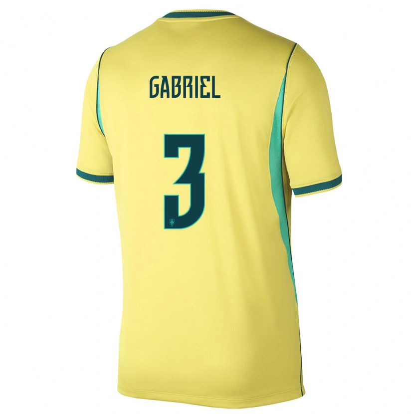 Danxen Hombre Camiseta Brasil Gabriel Magalhães #3 Amarillo Verde 1ª Equipación 26-28 La Camisa