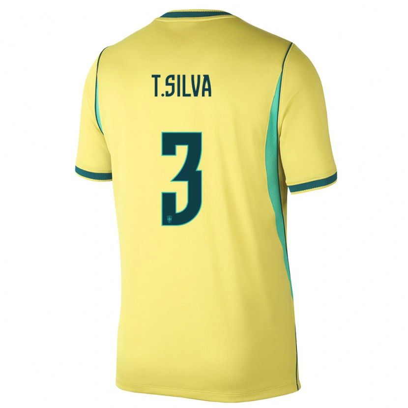 Danxen Hombre Camiseta Brasil Thiago Silva #3 Amarillo Verde 1ª Equipación 26-28 La Camisa