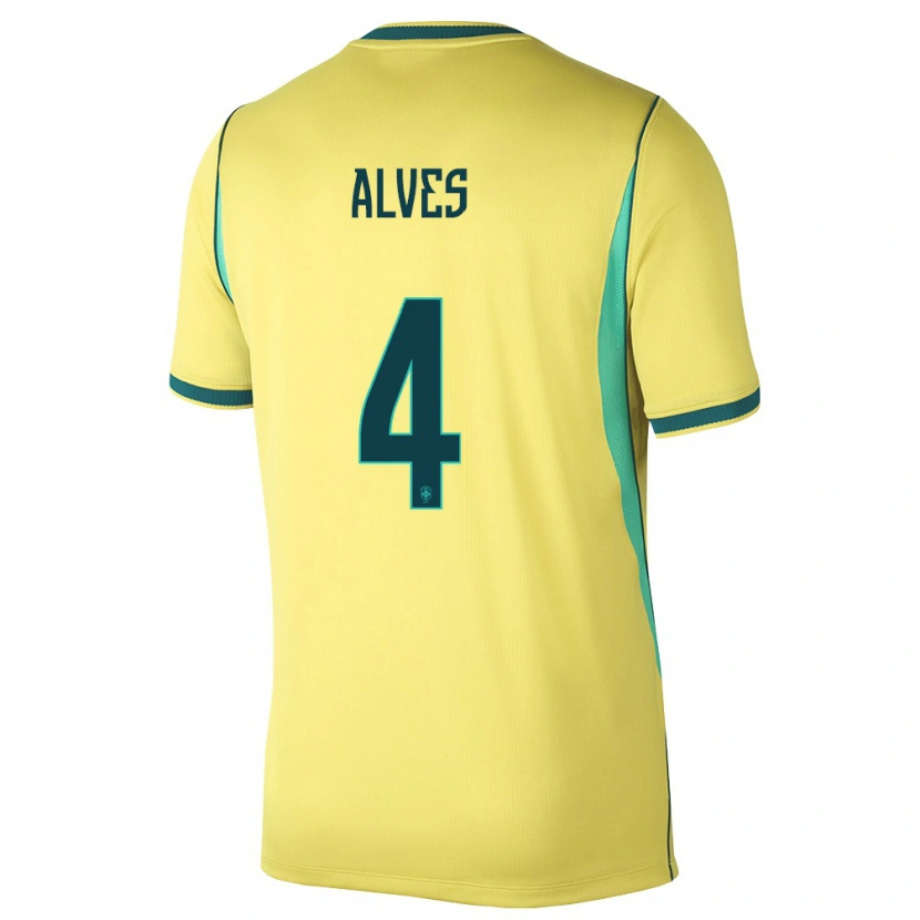 Danxen Hombre Camiseta Brasil Bruno Alves #4 Amarillo Verde 1ª Equipación 26-28 La Camisa