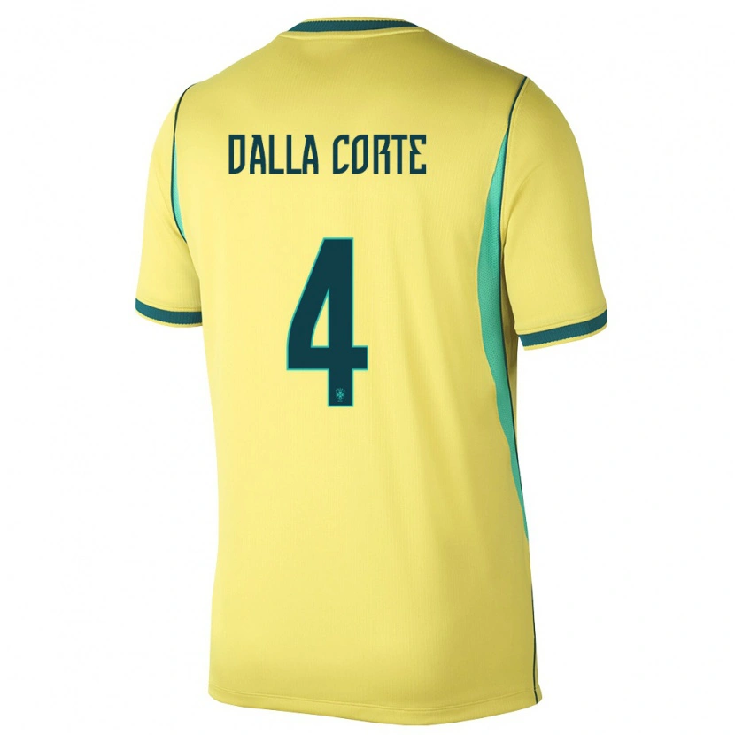 Danxen Hombre Camiseta Brasil Joao Dalla Corte #4 Amarillo Verde 1ª Equipación 26-28 La Camisa